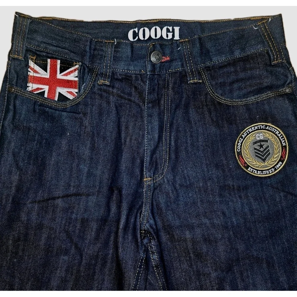COOGI Jean 34x32 Dark Wash Straight Leg Eagle Embroidered Union Jack Baggy Retro